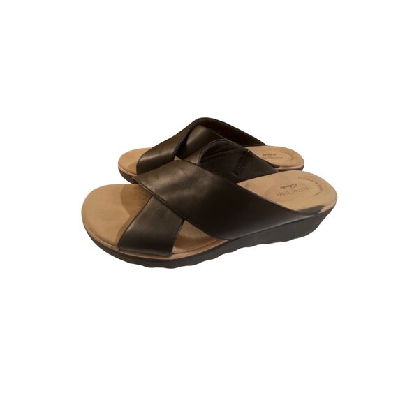Clarks Collection Wedge Slide Sandals Jillian Gem Black Leather Size 10 - Picture 1 of 7